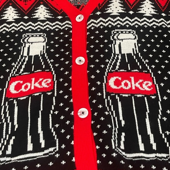 Coca Cola Coke Christmas Holiday Cardigan Ugly Christmas Sweater sz M Xmas party - Picture 7 of 16
